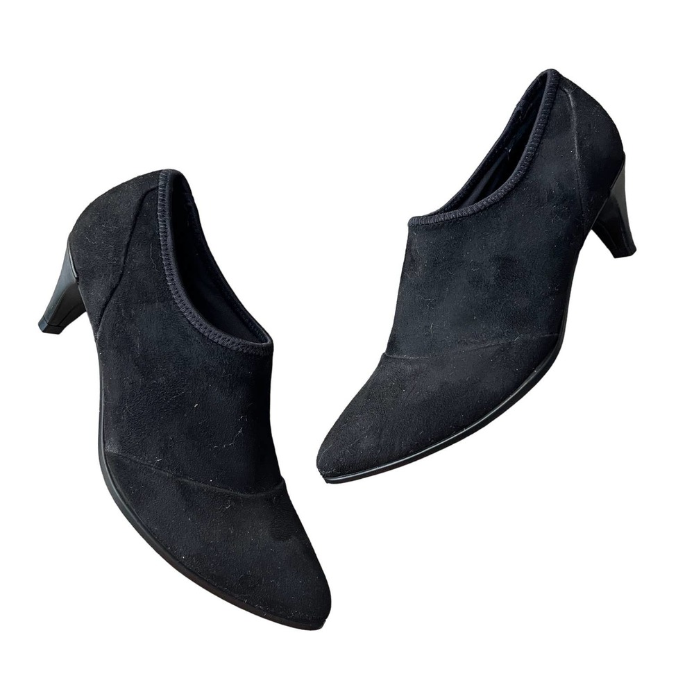 Ecco Shape 45 Sleek Slip-On Pointed Toe Black Suede Ankle Booties Size US 5